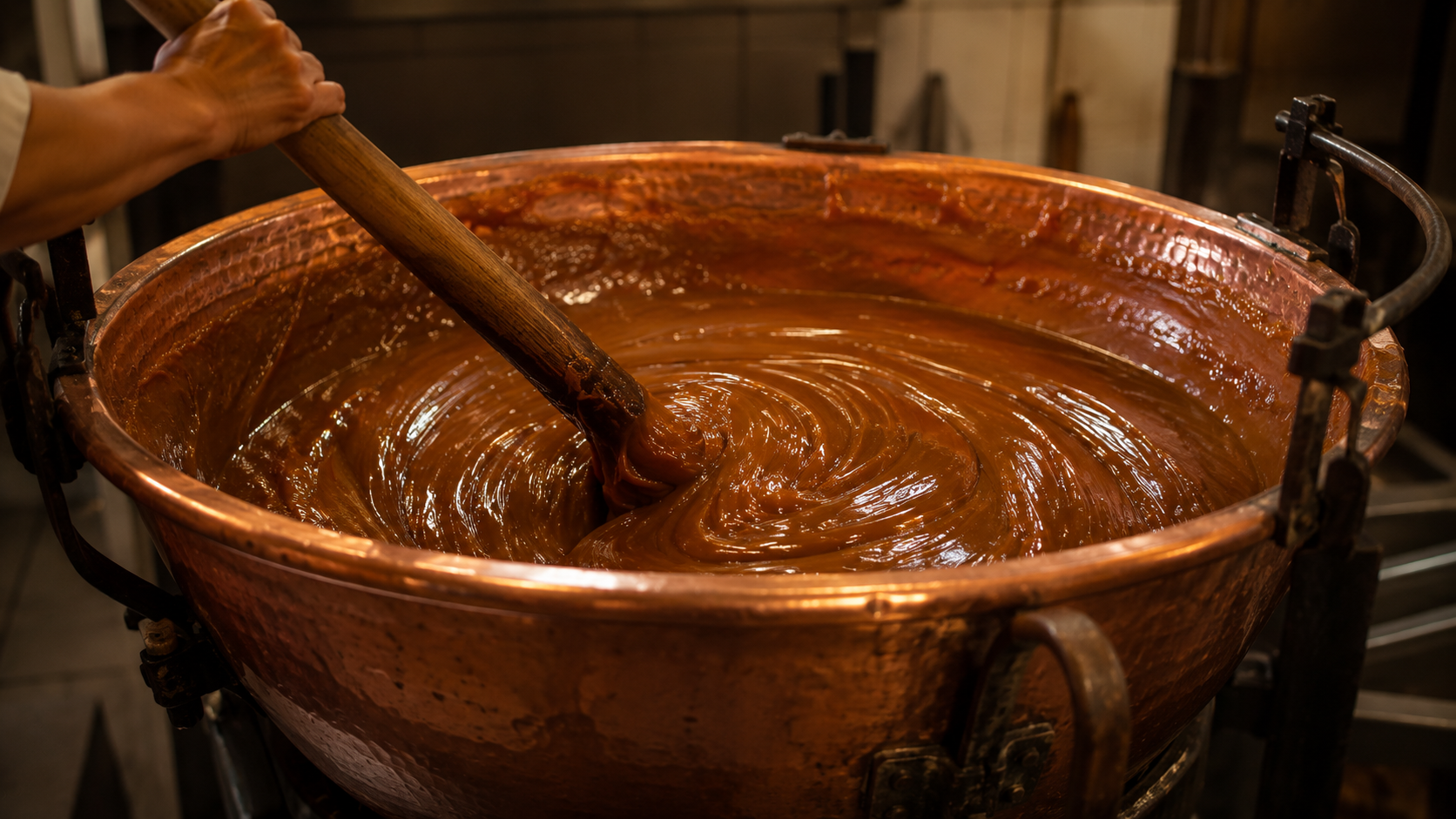Doce de leite cozinhando no tacho